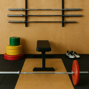 attrezzatura palestra bilanciere bumper panca scarpe pedana