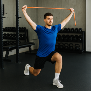 atleta mobilita spalle elastico affondo dinamico palestra