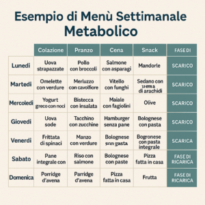 esempio menu settimanale dieta metabolica