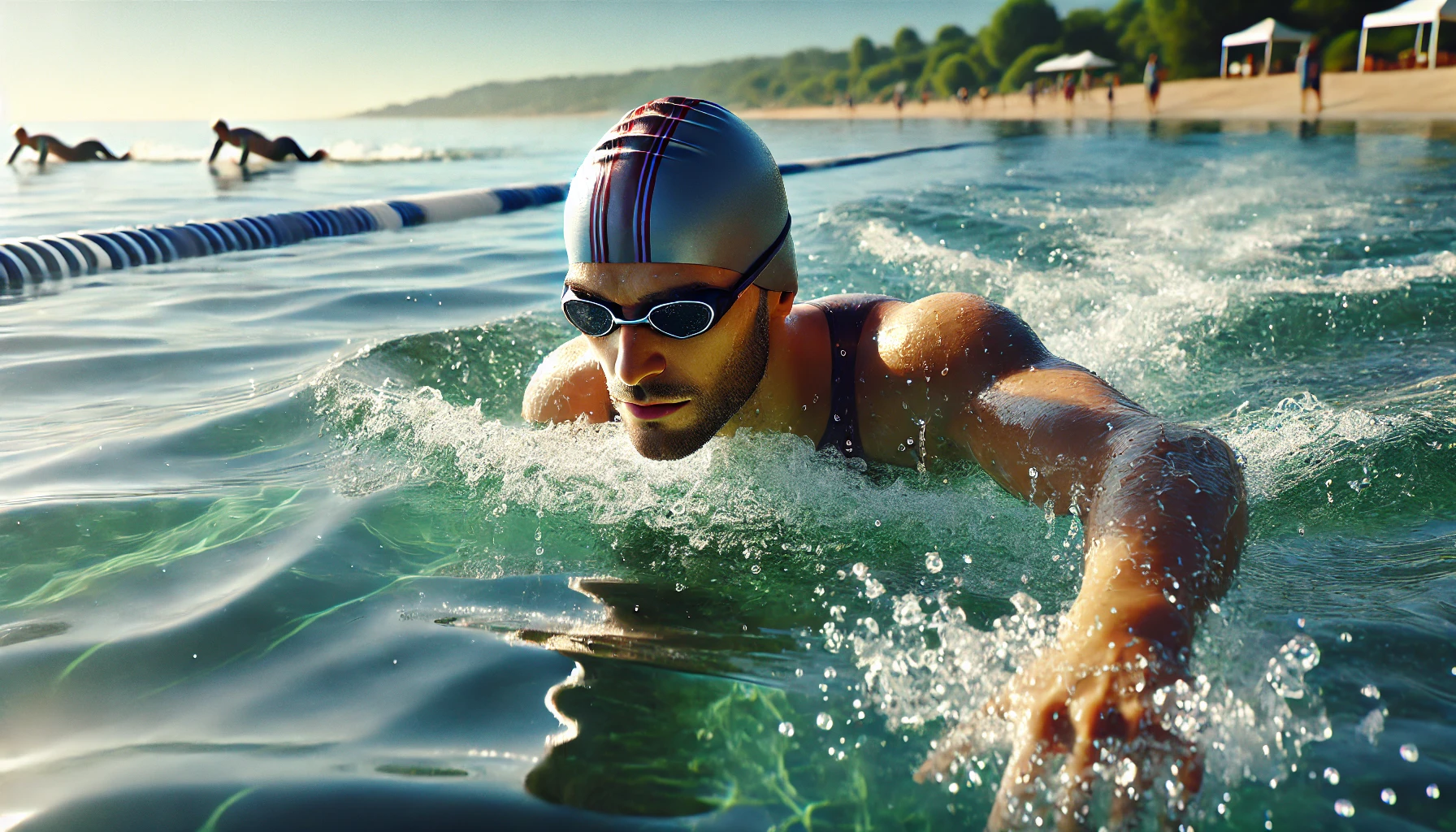 Atleta durante la frazione di nuoto del triathlon
