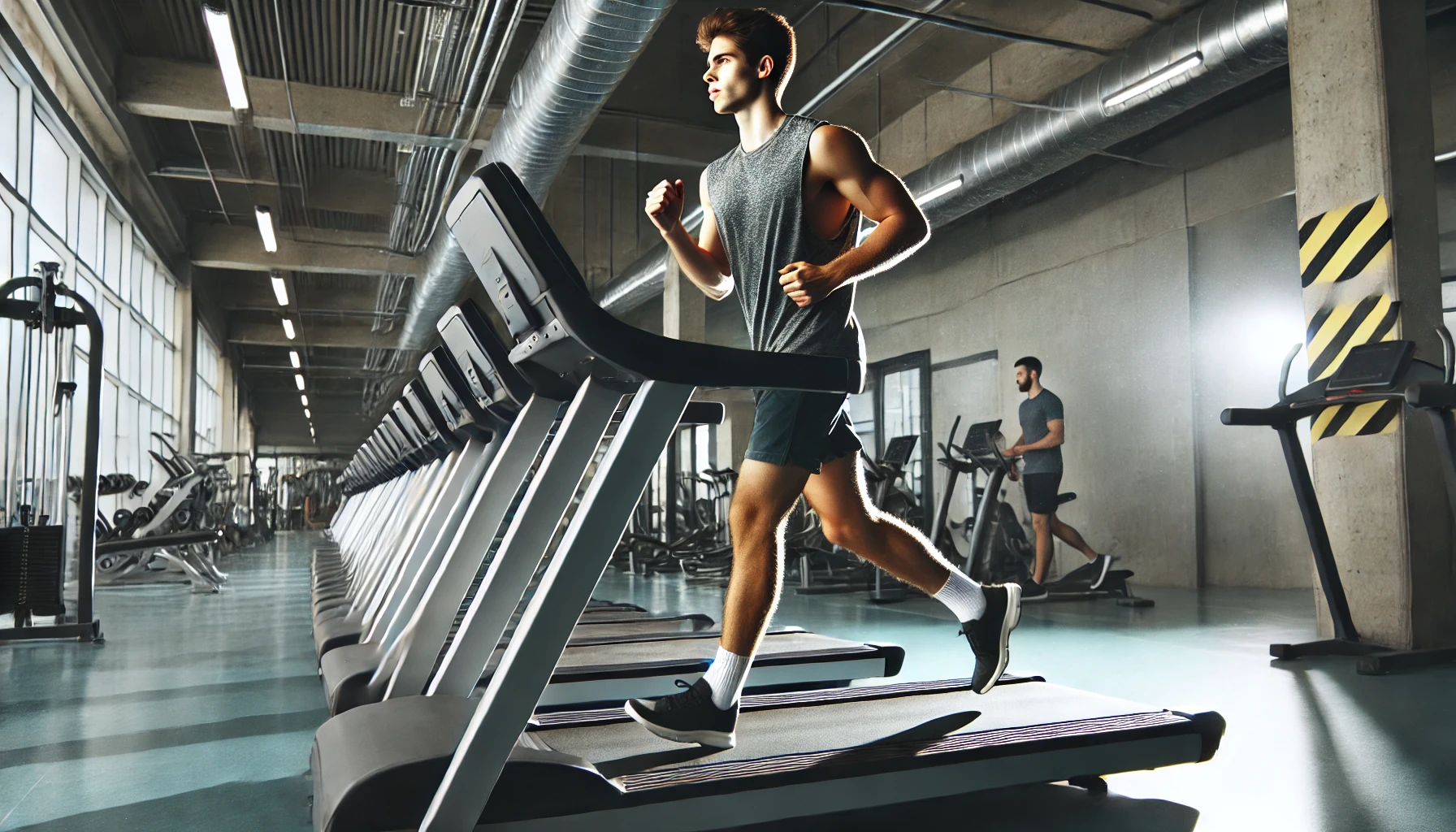 Atleta che vuole dimagrire in palestra con tapis roulant
