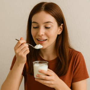 ragazza dopo allenamento yogurt